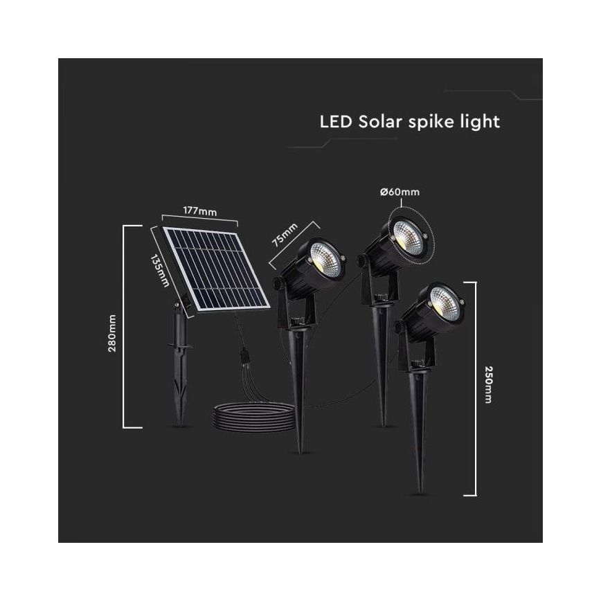 ΣΕΤ 3x Ηλιακό φωτιστικό LED εξωτερικού χώρου 3xLED/1,2W/3,7V IP65 3000K