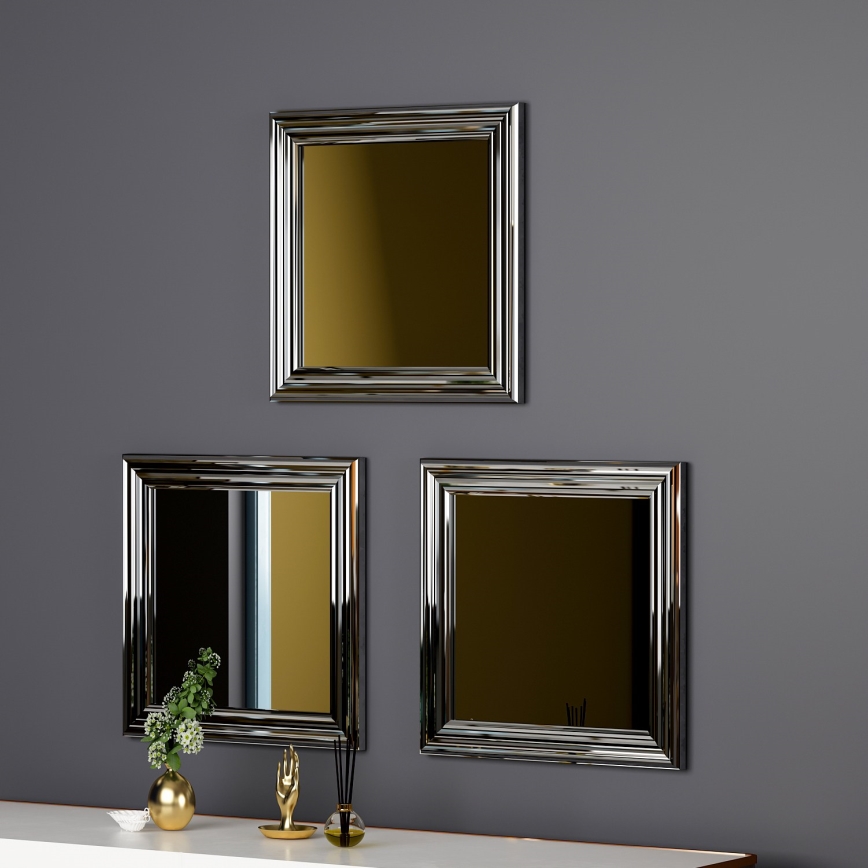 ΣΕΤ 3x Καθρέφτης τοίχου OTTO 40x40 cm ασημί