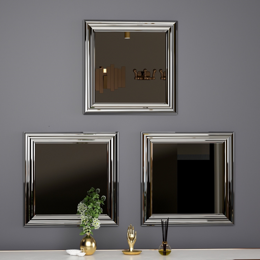 ΣΕΤ 3x Καθρέφτης τοίχου OTTO 40x40 cm ασημί
