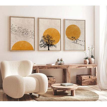 ΣΕΤ 3x Κορνίζα τοίχου 50x70 cm μπεζ/κίτρινο