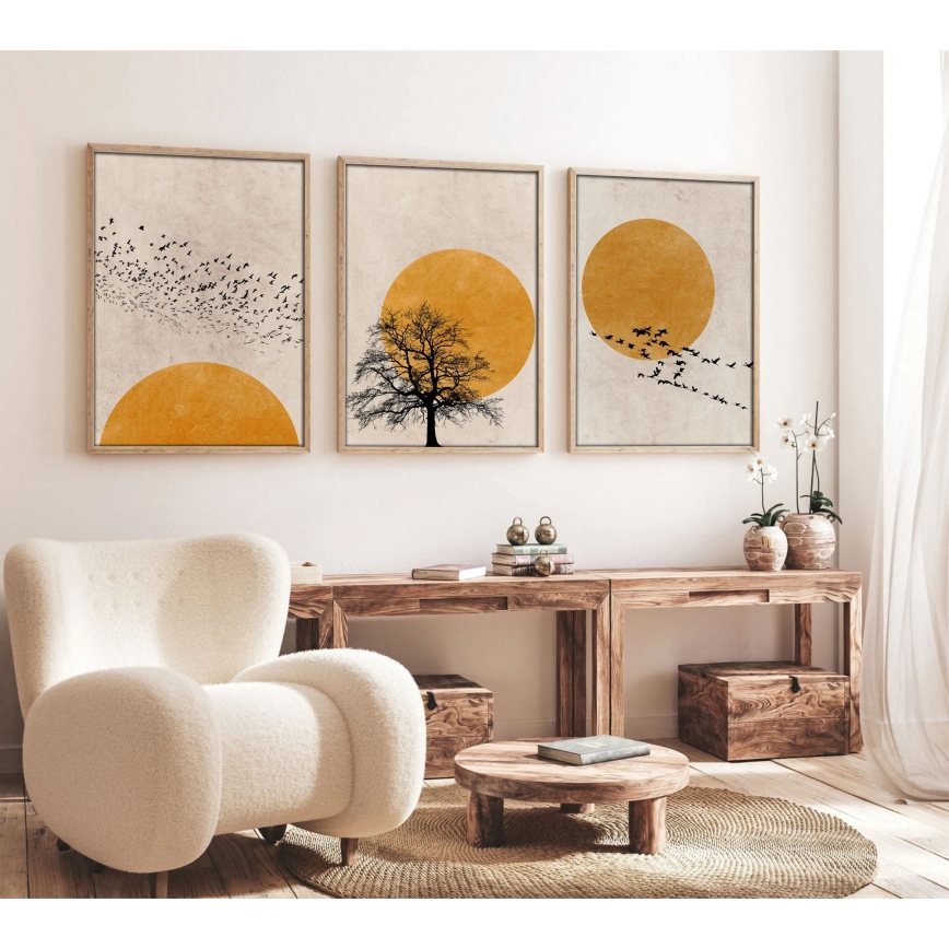 ΣΕΤ 3x Κορνίζα τοίχου 50x70 cm μπεζ/κίτρινο
