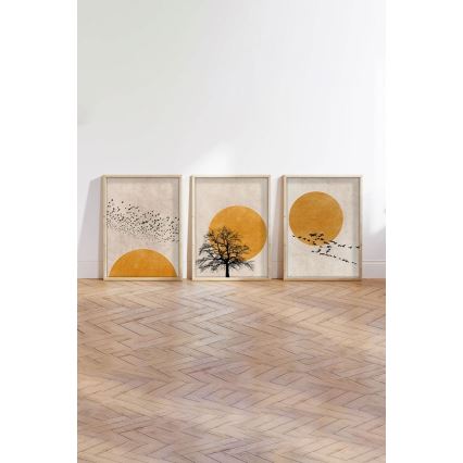 ΣΕΤ 3x Κορνίζα τοίχου 50x70 cm μπεζ/κίτρινο