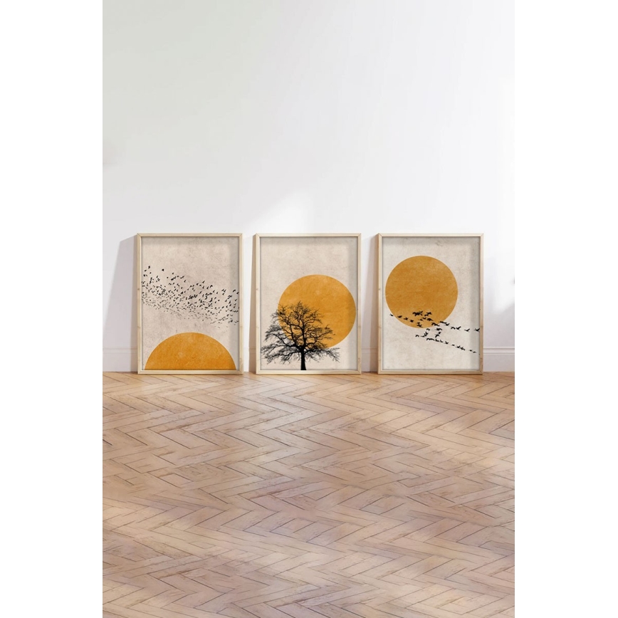ΣΕΤ 3x Κορνίζα τοίχου 50x70 cm μπεζ/κίτρινο