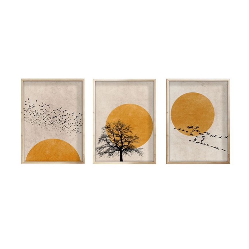 ΣΕΤ 3x Κορνίζα τοίχου 50x70 cm μπεζ/κίτρινο