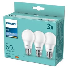 ΣΕΤ 3x Λάμπες LED Philips A60 E27/8W/230V 6500K