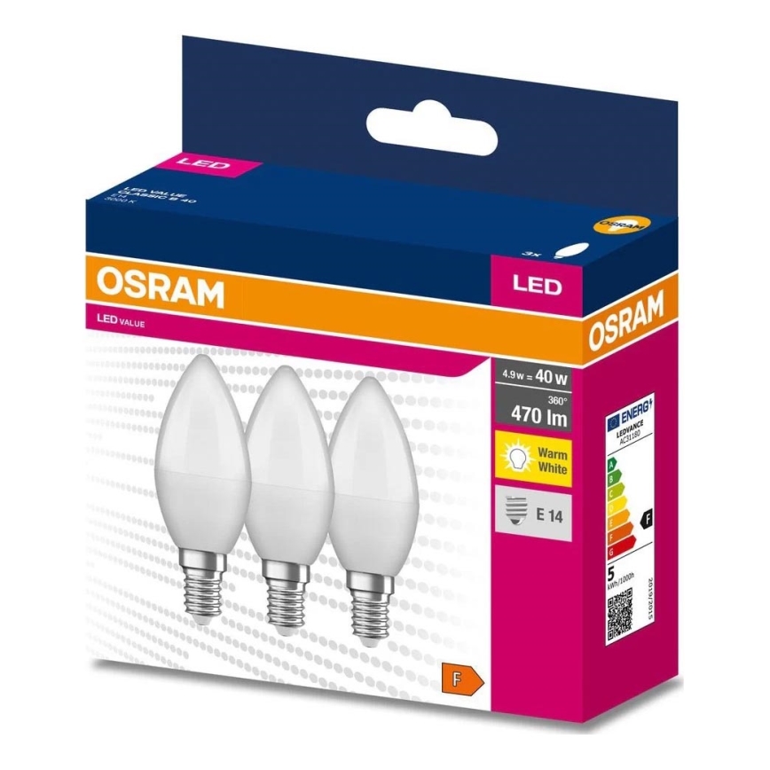 ΣΕΤ 3x Λαμπτήρας LED B38 E14/4,9W/230V 3000K - Osram