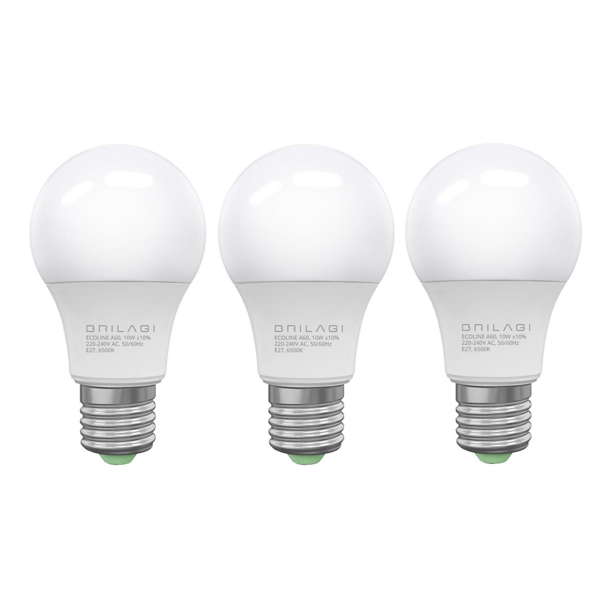 ΣΕΤ 3x Λαμπτήρας LED ECOLINE A60 E27/10W/230V 4000K - Brilagi