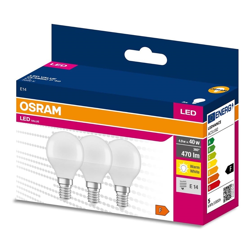 ΣΕΤ 3x Λαμπτήρας LED P45 E14/4,9W/230V 3000K - Osram