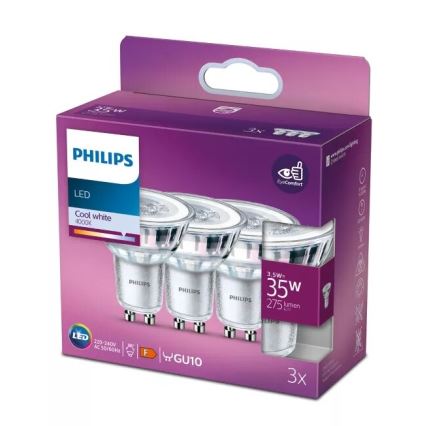 ΣΕΤ 3x Λαμπτήρας LED Philips PAR16 GU10/3,5W/230V 4000K