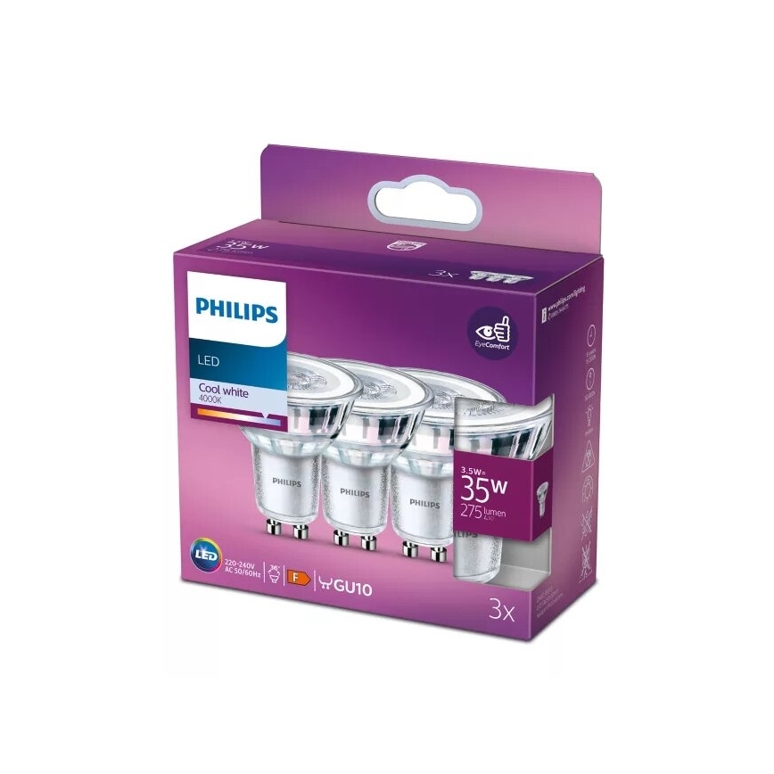ΣΕΤ 3x Λαμπτήρας LED Philips PAR16 GU10/3,5W/230V 4000K