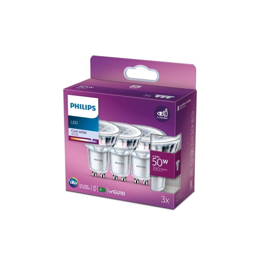ΣΕΤ 3x Λαμπτήρας LED Philips PAR16 GU10/4,6W/230V 4000K