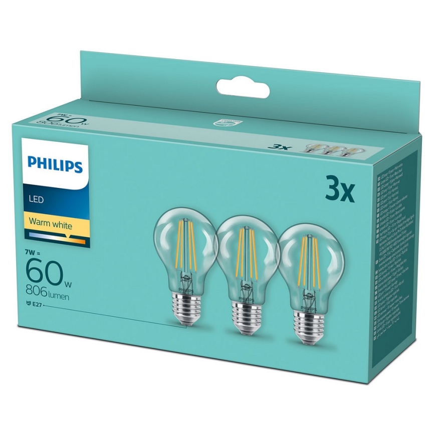 ΣΕΤ 3x Λαμπτήρας LED VINTAGE Philips A60 E27/7W/230V 2700K