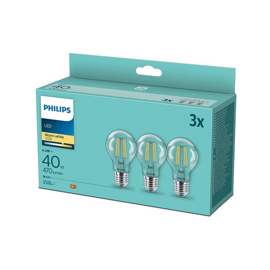 ΣΕΤ 3x Λαμπτήρες LED VINTAGE Philips E27/4,3W/230V 2700K