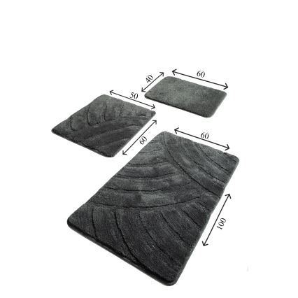 ΣΕΤ 3x Πατάκι μπάνιου ALYA 60/60/100 cm ανθρακί