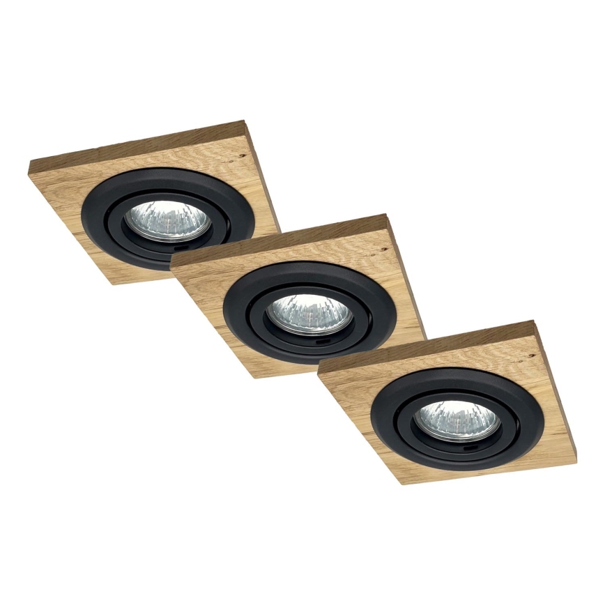 ΣΕΤ 3x Χωνευτό φωτιστικό TOBBY 1xG9/20W/230V 11,5x11,5 cm δρυς/μαύρο