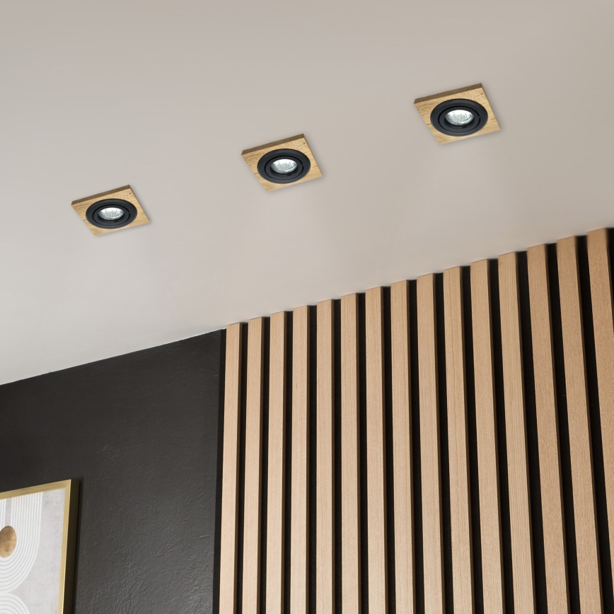 ΣΕΤ 3x Χωνευτό φωτιστικό TOBBY 1xG9/20W/230V 11,5x11,5 cm δρυς/μαύρο