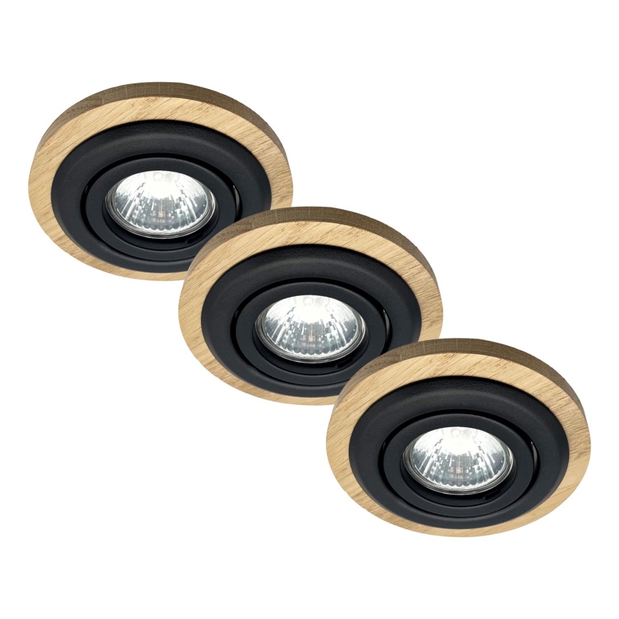 ΣΕΤ 3x Χωνευτό φωτιστικό TOBBY 1xG9/20W/230V διάμετρος 11,5 cm δρυς/μαύρο