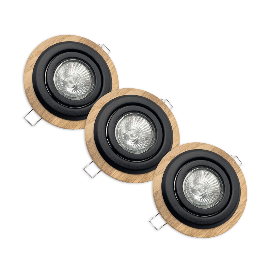 ΣΕΤ 3x Χωνευτό φωτιστικό TOBBY 1xG9/20W/230V διάμετρος 11,5 cm δρυς/μαύρο