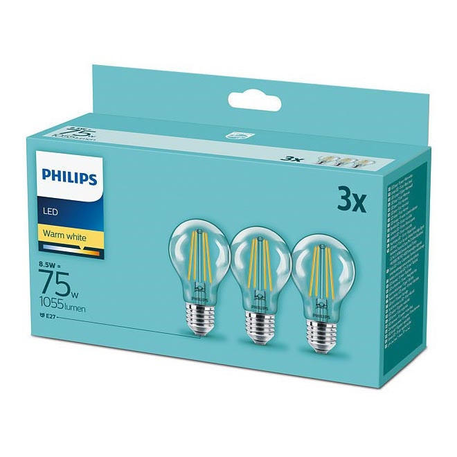 ΣΕΤ 3xLED Λαμπτήρας Philips E27/8,5W/230V 2700K