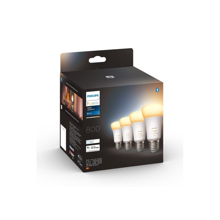 ΣΕΤ 4xLED Dimmable λαμπτήρες Philips Hue WHITE AMBIANCE E27/6W/230V 2200-6500K