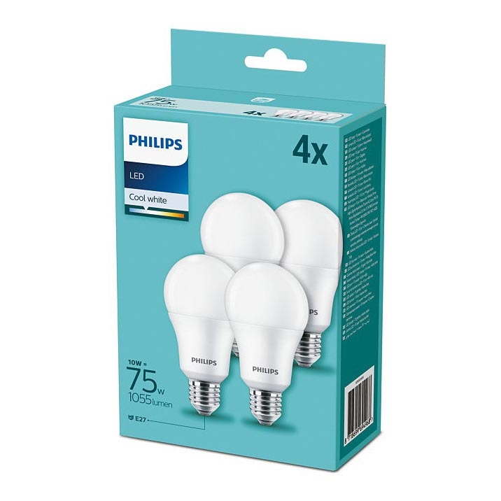 ΣΕΤ 4xLED Λαμπτήρας Philips A60 E27/10W/230V 4000K