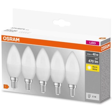 ΣΕΤ 5x Λαμπτήρας LED BASE B40 E14/4,9W/230V 2700K - Osram