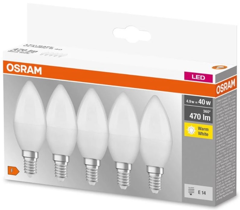 ΣΕΤ 5x Λαμπτήρας LED BASE B40 E14/4,9W/230V 2700K - Osram