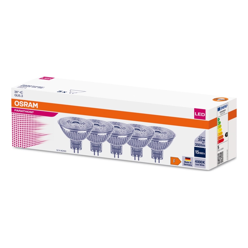 ΣΕΤ 5x Λαμπτήρας LED MR16 GU5,3/3,8W/12V 4000K 36° - Osram