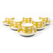 Σετ 6x ceramic cup Lucie with a saucer λευκό κίτρινο