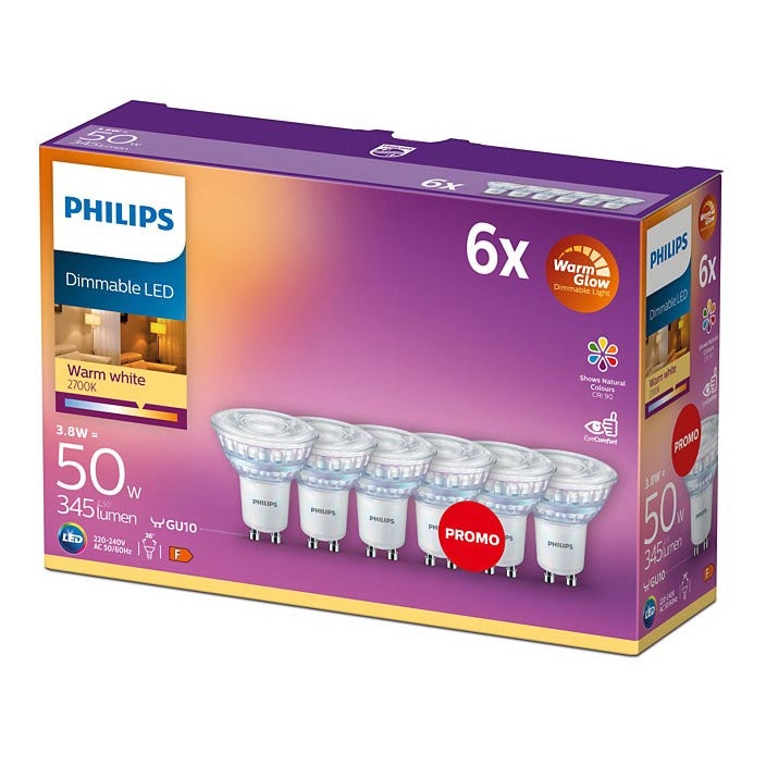 ΣΕΤ 6x LED Dimmable λαμπτήρες Philips Warm Glow GU10/3,8W/230V 2200-2700K CRI 90