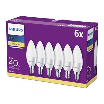 ΣΕΤ 6x Λαμπτήρας LED Philips B35 E14/5,5W/230V 2700K