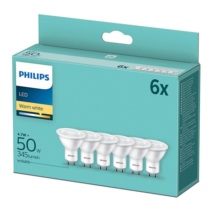 ΣΕΤ 6x Λαμπτήρας LED Philips GU10/4,7W/230V 2700K