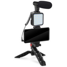 Σετ Vlogging 4σε1 - μικρόφωνο, λάμπα LED, τρίποδο, βάση τηλεφώνου