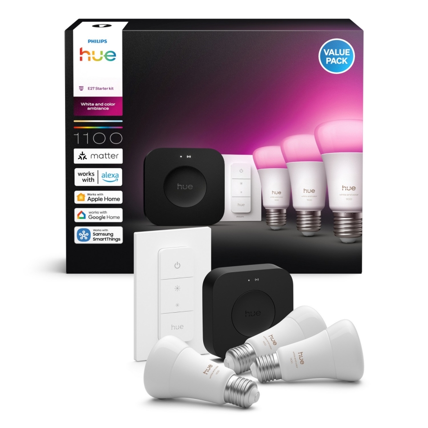 Σετ εκκίνησης Philips Hue WHITE AND COLOR AMBIANCE 3xE27/8,1W 1000-20000K + συσκευή σύνδεσης