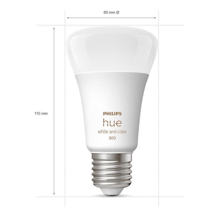 ΣΕΤ - Ταινία LED RGBW Dimmable Philips Hue WHITE AND COLOR AMBIANCE 2m LED/20W/230V + 2x Λαμπτήρας Dimming LED Philips A60 E27/9W/230V 2000-6500K