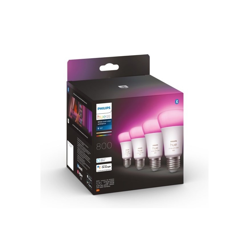 ΣΕΤ - Ταινία LED RGBW Dimmable Philips Hue WHITE AND COLOR AMBIANCE 2m LED/20W/230V + 4x Επιτραπέζια λάμπα dimming Philips A60 E27/6,5W/230V 2000-6500K