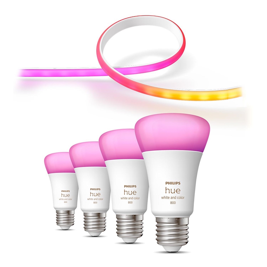 ΣΕΤ - Ταινία LED RGBW Dimmable Philips Hue WHITE AND COLOR AMBIANCE 2m LED/20W/230V + 4x Επιτραπέζια λάμπα dimming Philips A60 E27/6,5W/230V 2000-6500K