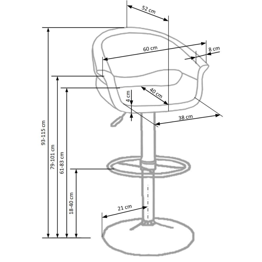 Σκαμπό μπαρ 115x60 cm λευκό/μαύρο/γυαλιστερό χρώμιο