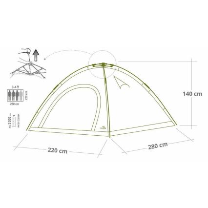 Σκηνή pop up για 3-4 άτομα PU 3000 mm πράσινη