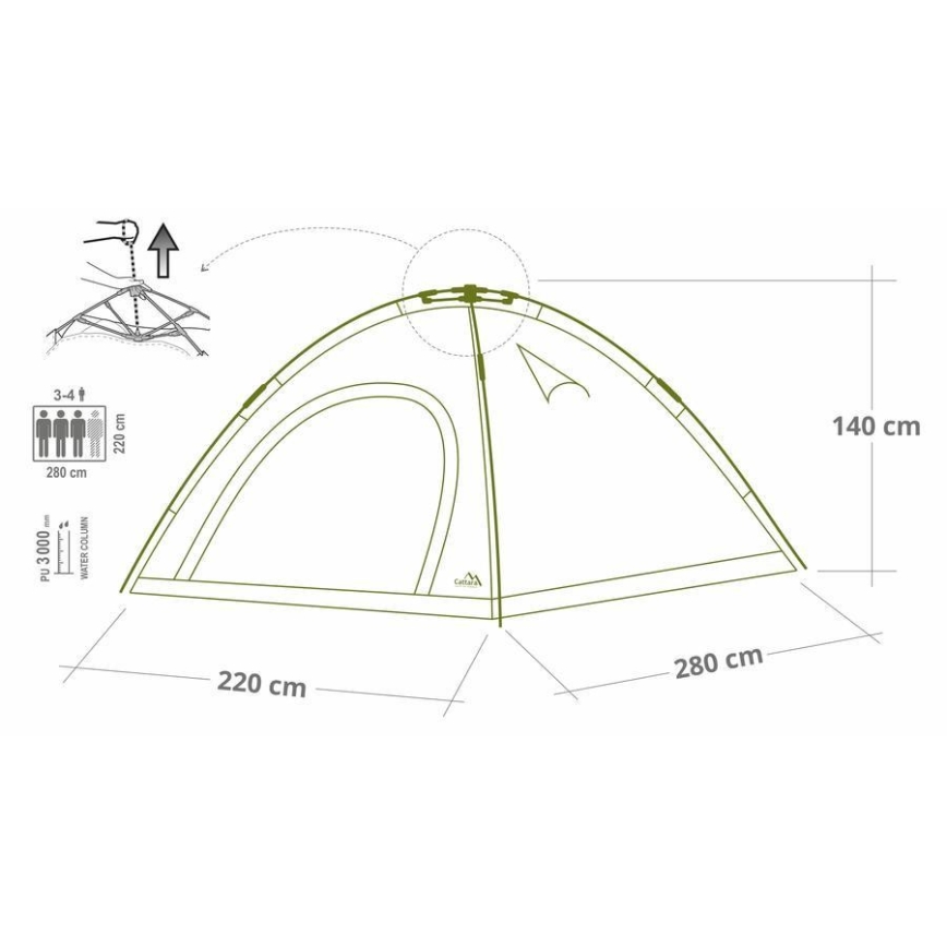 Σκηνή pop up για 3-4 άτομα PU 3000 mm πράσινη