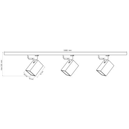 Σποτ για σύστημα ράγας SQUARE 3xGU10/10W/230V + 1 m rail system λευκό