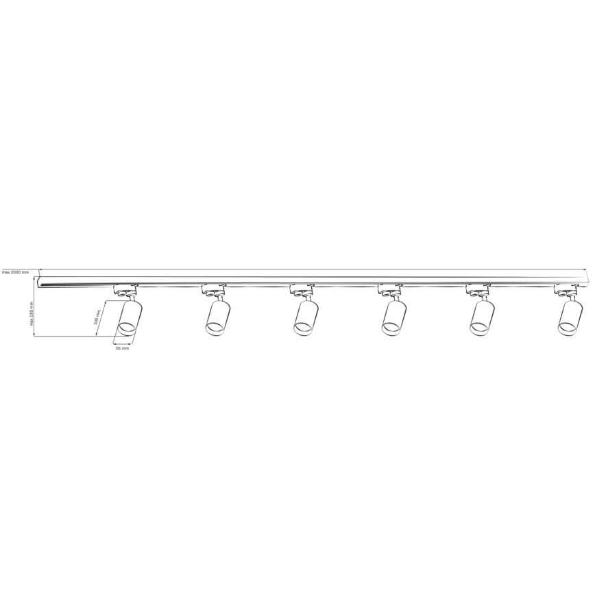 Σποτ για σύστημα ράγας ΠΑΡΙΣΙ 6xGU10/10W/230V + 2x1 m rail system μαύρο