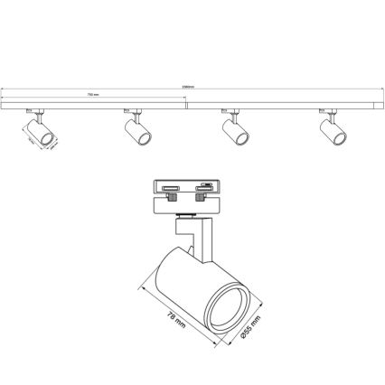 Σποτ ράγας LYNX 4xGU10/10W/230V + 2 x 75 cm ράγας μαύρο