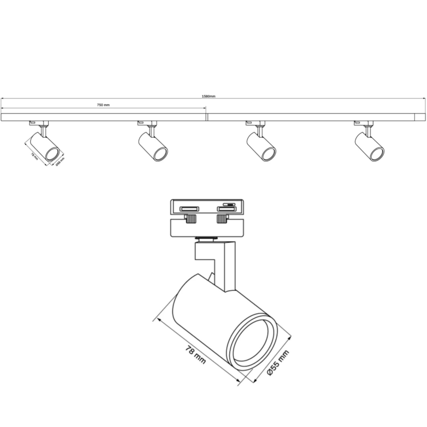 Σποτ ράγας LYNX 4xGU10/10W/230V + 2 x 75 cm ράγας μαύρο