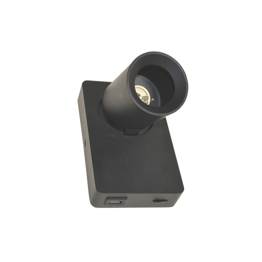 Σποτ τοίχου TAFT 1xGU10/30W/230V USB μαύρο