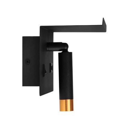 Σποτ τοίχου με ράφι και USB φορτιστή 1xG9/35W/230V μαύρο/χρυσό