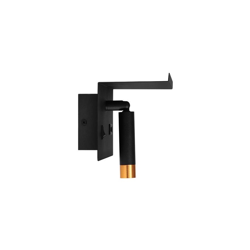 Σποτ τοίχου με ράφι και USB φορτιστή 1xG9/35W/230V μαύρο/χρυσό
