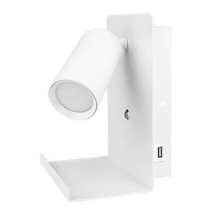 Σποτ τοίχου με ράφι και USB φορτιστή 1xGU10/35W/230V λευκό