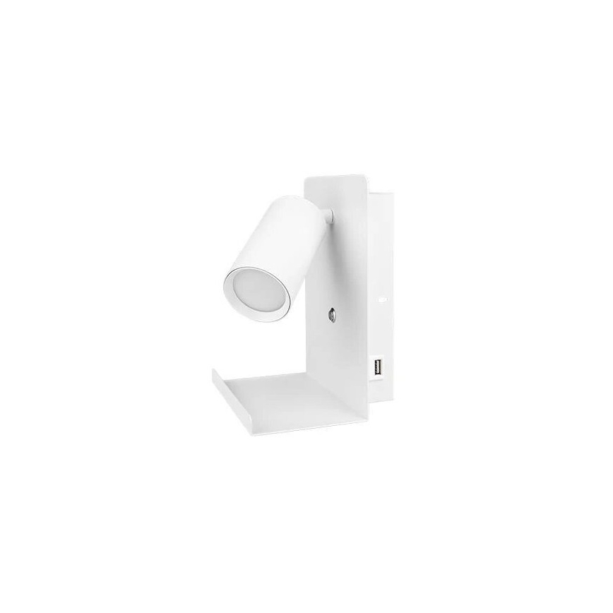 Σποτ τοίχου με ράφι και USB φορτιστή 1xGU10/35W/230V λευκό