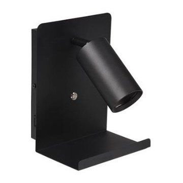 Σποτ τοίχου με ράφι και USB φορτιστή 1xGU10/35W/230V μαύρο